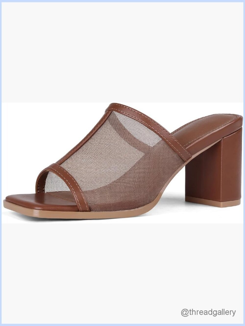 Chunky Heel Mules with Open Square Toe - Mesh Sandals